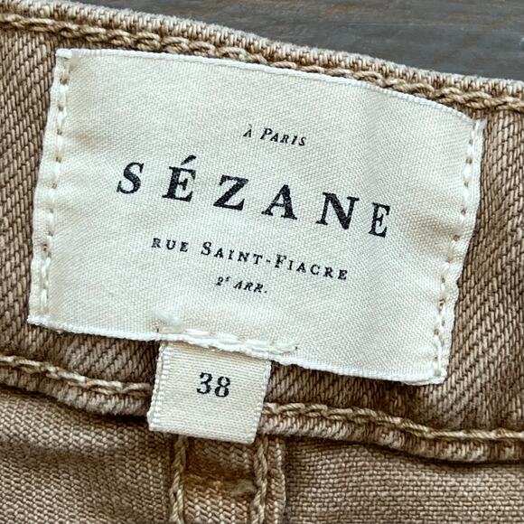 Sezane Pan talon Manu Jeans Cuffed Pants tan preppy normcore clean girl scandi - Picture 10 of 10